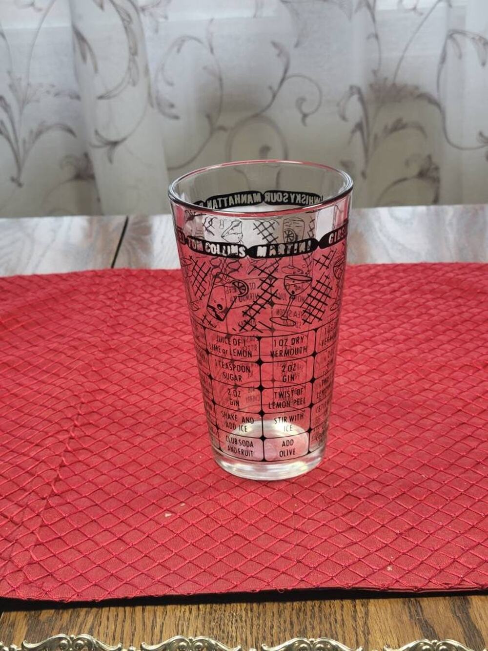 Vintage Federal Glass Cocktail Recipe Shaker Tumbler, MCM Mixology Barware 12oz